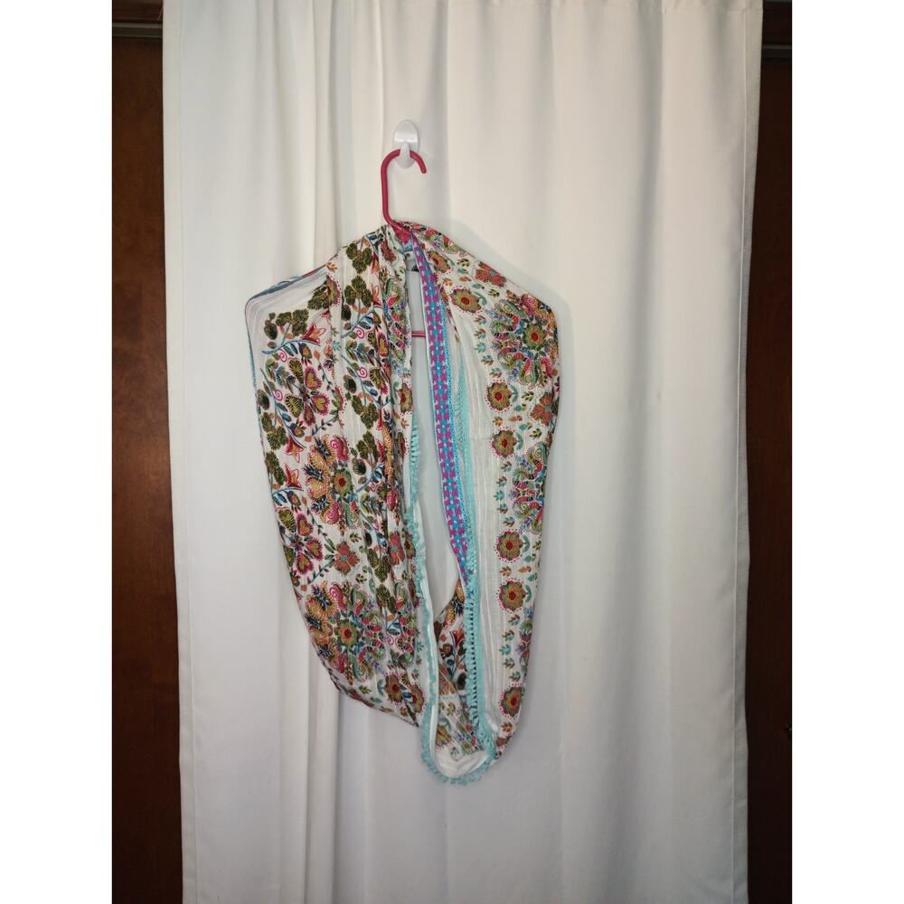 J Jill Womens Bohemian Floral Infinity Scarf Fringe Embroidered Colorful Hippie - Picture 2 of 6